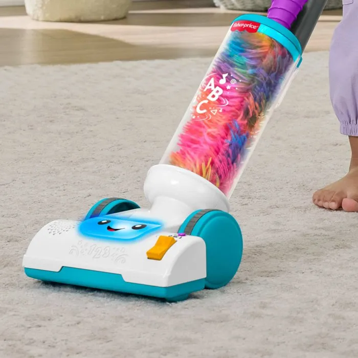 Fisher-Price JMM33 - Aspirateur d'éveil premier âge avec sons, lumières et plumeau détachable coloré pour enfant