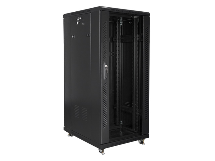 Lanberg Armario Rack 19 Pouces 27U 600x800 mm Noir, Baie Informatique avec Porte Vitrée