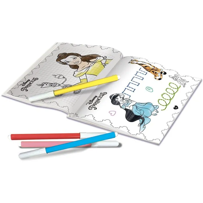 Liscianigiochi - Pocket Studio de Dessin - Princesses Disney - Kit créatif avec 4 ardoises effaçables et feutres - Guide de dessin progressif - A partir de 3 ans