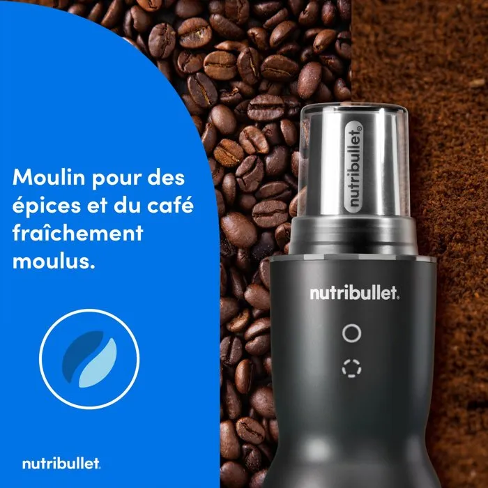 Nutribullet NB1224DG Blender extracteur puissant 1200W, bol multifonction Tritan, hache-légumes, moulin à café et épices, gris