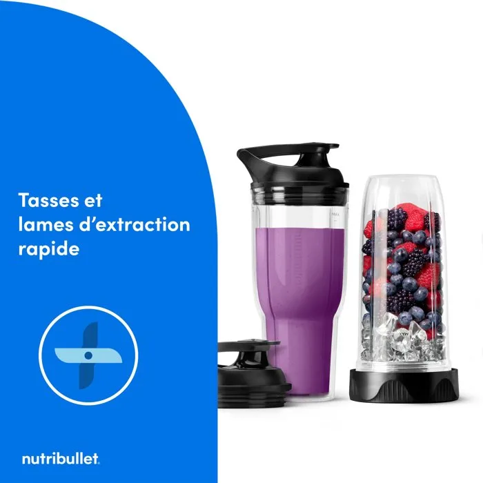 Nutribullet NB1224DG Blender extracteur puissant 1200W, bol multifonction Tritan, hache-légumes, moulin à café et épices, gris