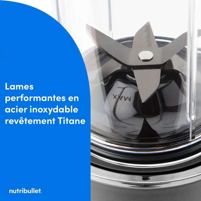 Nutribullet NB1224DG Blender extracteur puissant 1200W, bol multifonction Tritan, hache-légumes, moulin à café et épices, gris