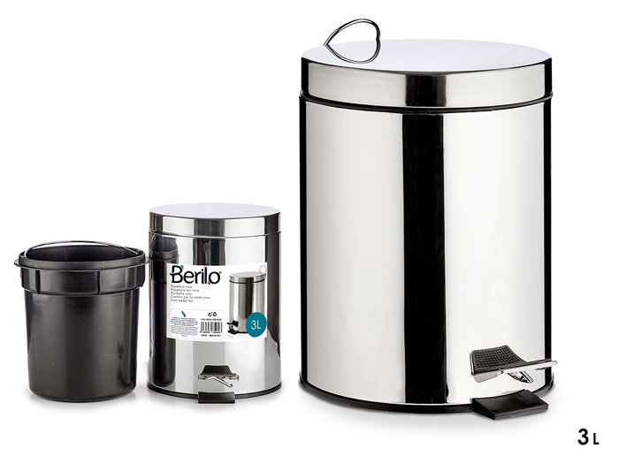 Berilo Poubelle à pédale 3L acier inoxydable argenté 23x25x17 cm (Set de 6) Berilo Poubelle à pédale 3L acier inoxydable argenté 23x25x17 cm (Set de 6)