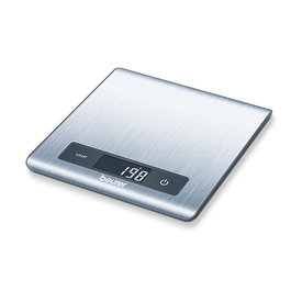 Beurer KS-51 - Balance de cuisine plate et moderne en acier, affichage rétroéclairé, surface anti-traces, fonction tare et unité ml