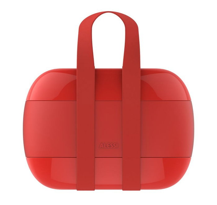 Alessi SA02 Lunch Box Fiambrera à Porter en Résine Rouge avec 3 Compartiments et 2 Couvercles par Sakura Adachi