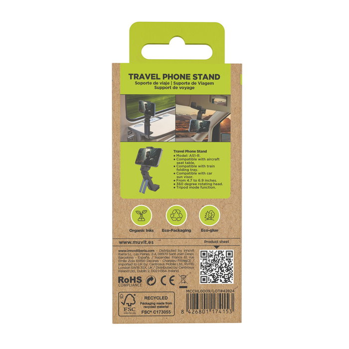 Support avec Pince pour Téléphone Portable à Plusieurs Positions Muvit MCCHL0009 Noir Plastique