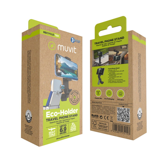 Support avec Pince pour Téléphone Portable à Plusieurs Positions Muvit MCCHL0009 Noir Plastique