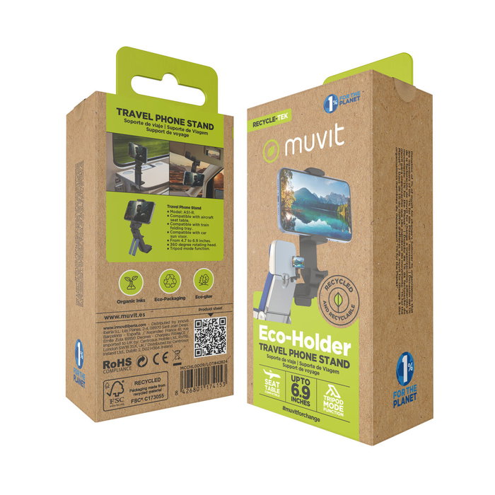 Support avec Pince pour Téléphone Portable à Plusieurs Positions Muvit MCCHL0009 Noir Plastique