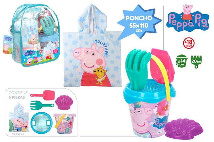 Color Baby Set Sac à Dos Cube Peppa Pig avec 7 Accessoires et Poncho