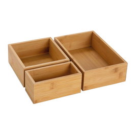 Andrea House Lot 3 Boîtes de Rangement 30 x 23 x 7 cm Bois Rectangulaires et Carrées