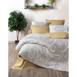 Parure de lit 1 housse de couette 140 x 200 cm + 1 taie d'oreiller 60 x 60 cm Moutarde, 100% coton renforcé