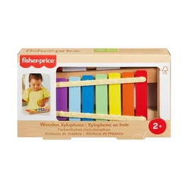 Fisher-Price Xylophone en bois pour bébés à partir de 24 mois, instrument de musique avec 8 touches arc-en-ciel et bâton, HXV13