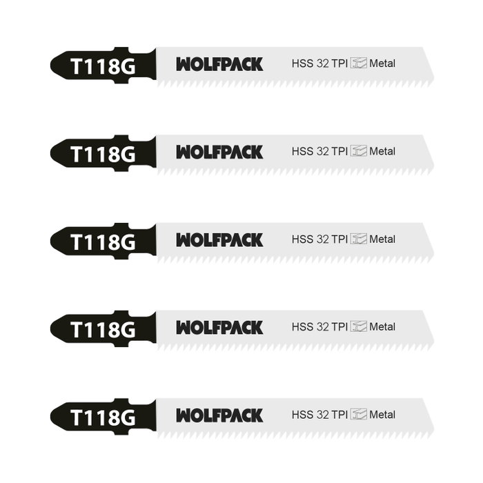 WOLFPACK LINEA PROFESIONAL Lot de 5 lames de scie sauteuse extra-fines pour métal HSS 32 TPI WOLFPACK LINEA PROFESIONAL Lot de 5 lames de scie sauteuse extra-fines pour métal HSS 32 TPI