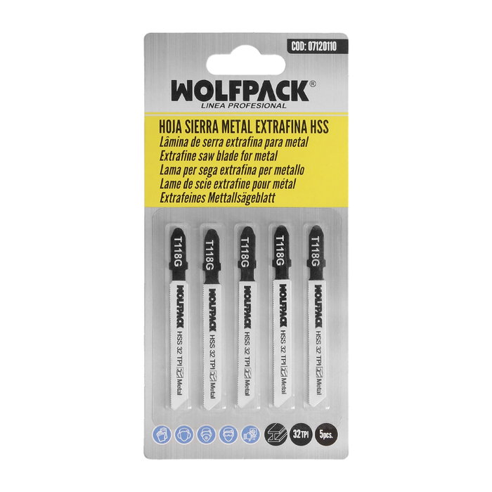 WOLFPACK LINEA PROFESIONAL Lot de 5 lames de scie sauteuse extra-fines pour métal HSS 32 TPI WOLFPACK LINEA PROFESIONAL Lot de 5 lames de scie sauteuse extra-fines pour métal HSS 32 TPI