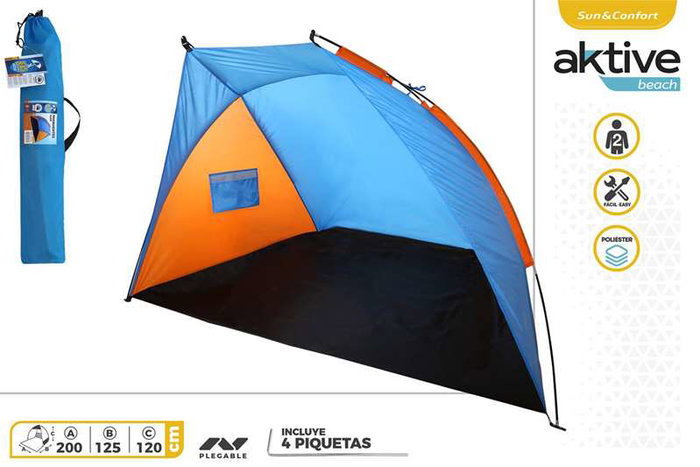Color Baby - Tente pare-vent pour enfants 200x125x120 cm, bleu et orange, polyester, 36 mois et plus