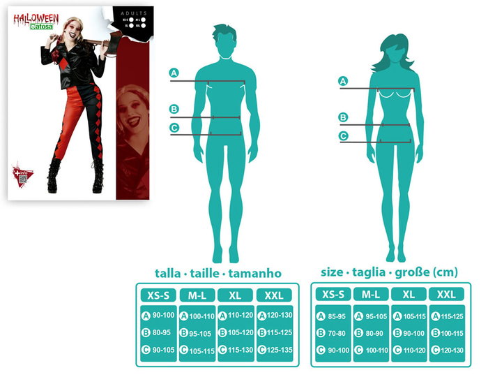 Déguisement femme Arlequin Rouge et Noir, Complet avec Veste et Pantalon, Taille XL, Polyester Déguisement femme Arlequin Rouge et Noir, Complet avec Veste et Pantalon, Taille XL, Polyester