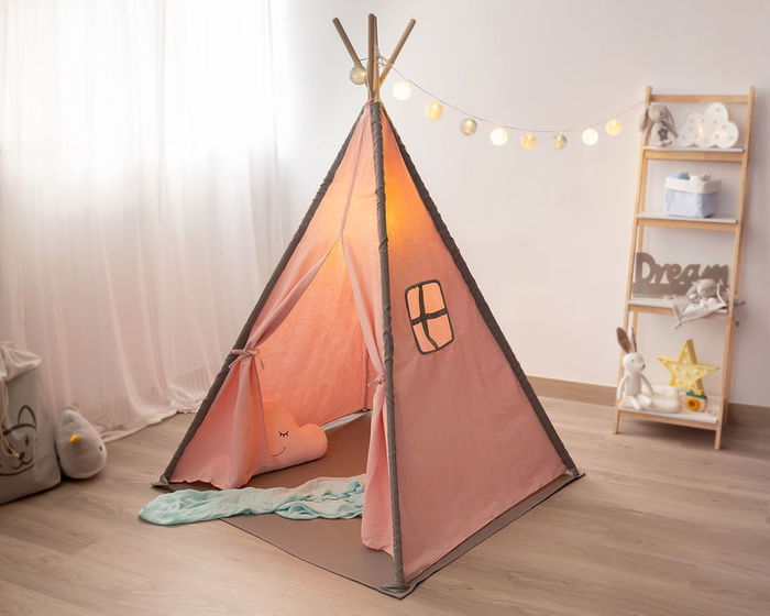 KioKids Tipi enfant rose - Tente de jeu et de repos lavable 35% polyester/65% coton - À partir de 0 mois - Avec porte et fenêtre - Facile à monter KioKids Tipi enfant rose - Tente de jeu et de repos lavable 35% polyester/65% coton - À partir de 0 mois - Avec porte et fenêtre - Facile à monter