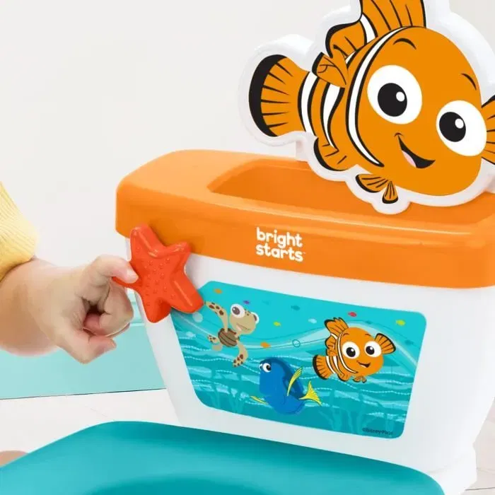 Bright Starts Disney Baby Finding Nemo - Pot d'apprentissage de la propreté 2-en-1 avec réducteur de toilettes, sons réalistes et autocollants - Pour tout-petits