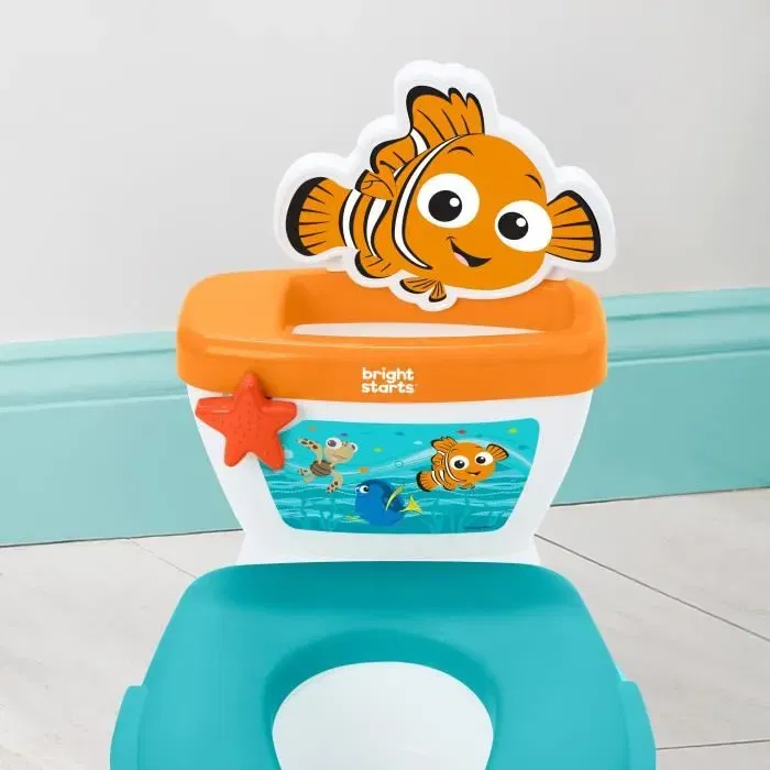Bright Starts Disney Baby Finding Nemo - Pot d'apprentissage de la propreté 2-en-1 avec réducteur de toilettes, sons réalistes et autocollants - Pour tout-petits