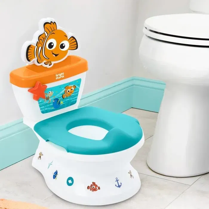 Bright Starts Disney Baby Finding Nemo - Pot d'apprentissage de la propreté 2-en-1 avec réducteur de toilettes, sons réalistes et autocollants - Pour tout-petits
