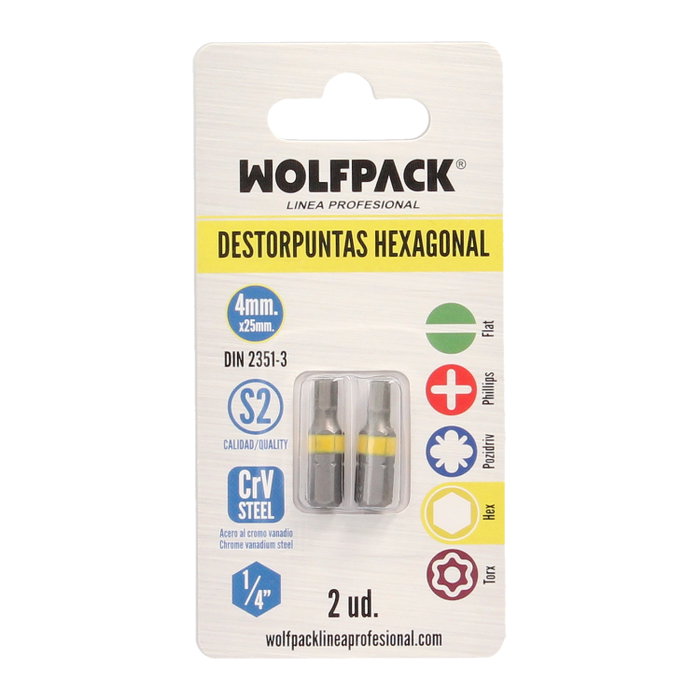 WOLFPACK LINEA PROFESIONAL Lot de 2 embouts hexagonaux 4,0 mm S2
