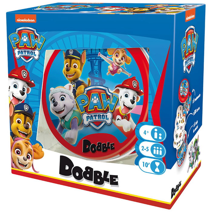 ASMODEE - Jeu Dobble Patrulla Canina DOPP01ES, Version Espagnole, Jeu de Cartes d'Observation et de Rapidité sur le Thème Pat' Patrouille pour Enfants Dès 4 Ans