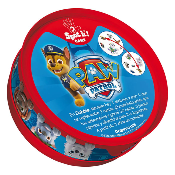 ASMODEE - Jeu Dobble Patrulla Canina DOPP01ES, Version Espagnole, Jeu de Cartes d'Observation et de Rapidité sur le Thème Pat' Patrouille pour Enfants Dès 4 Ans