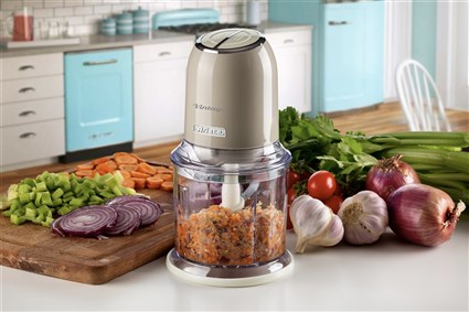 Ariete 438/03 Robot Hachoir Vintage 400 W - Puissant pour légumes, viande, glace - Boîtier Beige Pastel rétro avec 4 lames inox et pieds antidérapants