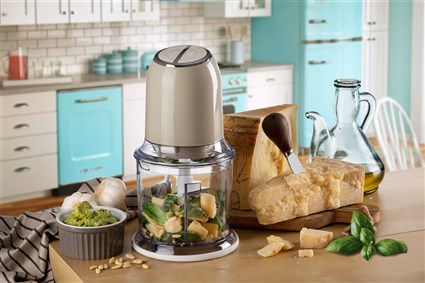 Ariete 438/03 Robot Hachoir Vintage 400 W - Puissant pour légumes, viande, glace - Boîtier Beige Pastel rétro avec 4 lames inox et pieds antidérapants