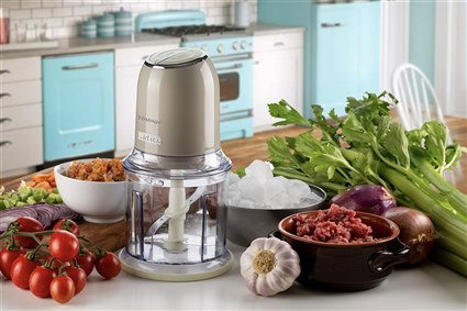 Ariete 438/03 Robot Hachoir Vintage 400 W - Puissant pour légumes, viande, glace - Boîtier Beige Pastel rétro avec 4 lames inox et pieds antidérapants