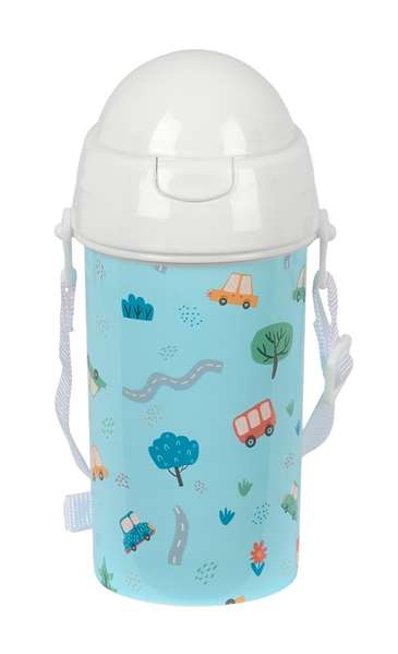 Safta Gourde 500 ml Isotherme Apertura Automatique avec Paille pour Enfants - Design Coches, 7.3 x 19.5 x 7.3 cm