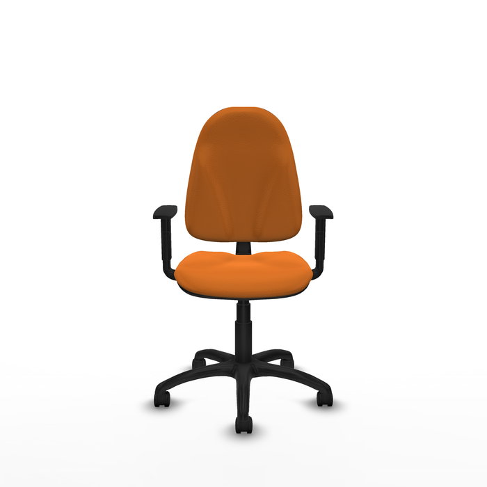 Chaise Algarra Contact permament de base Cuir écologique Orange Structure polyamide noire Accoudoir 1D Sans appui-tête Roulettes en nylon 50 mm