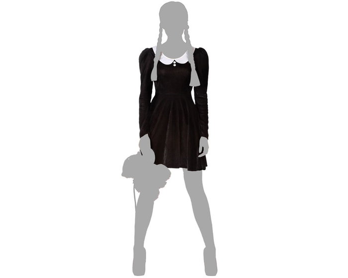 Déguisement Adulte Femme Fille Fantôme Halloween Robe Noire Col Blanc Taille XL