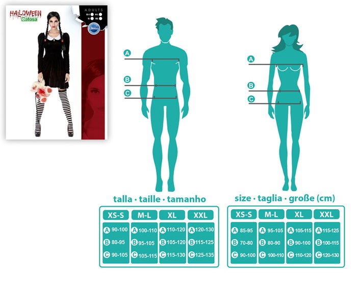 Déguisement Adulte Femme Fille Fantôme Halloween Robe Noire Col Blanc Taille XL