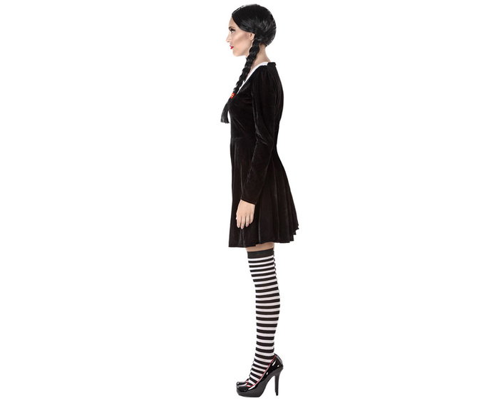 Déguisement Adulte Femme Fille Fantôme Halloween Robe Noire Col Blanc Taille XL