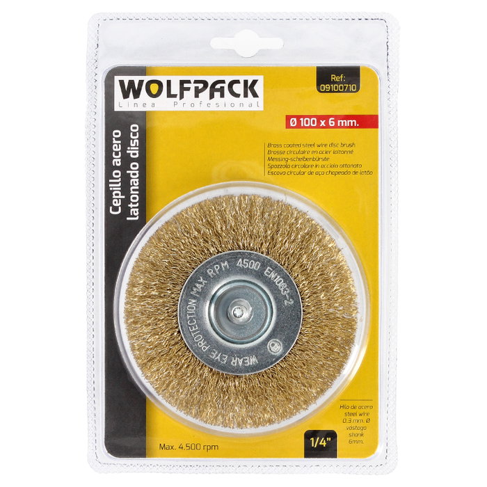 WOLFPACK LINEA PROFESIONAL Brosse disque en acier laitonné 100 mm tige 1/4 pouces