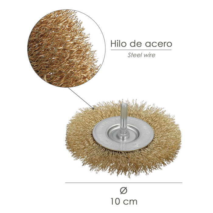 WOLFPACK LINEA PROFESIONAL Brosse disque en acier laitonné 100 mm tige 1/4 pouces