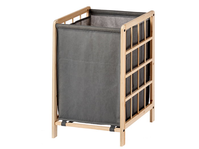 Kipit Cesto Ropero Gris 33x60x39.5 cm Bois et Tissu Coton Lin (Set de 12)