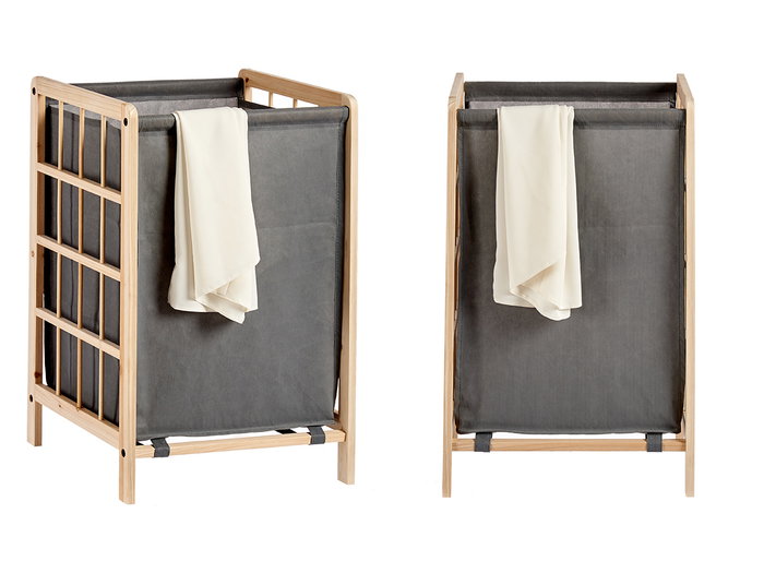 Kipit Cesto Ropero Gris 33x60x39.5 cm Bois et Tissu Coton Lin (Set de 12)