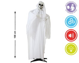 Décor fantôme Halloween 166 cm à capuche et squelette avec mouvement et son - Animation activée par le bruit pour fêtes et maisons hantées