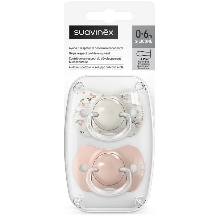 Suavinex Lot de 2 Sucettes Birdies SX Pro - Taille 0-6 mois - Rose - Tétine conforme au développement buccal