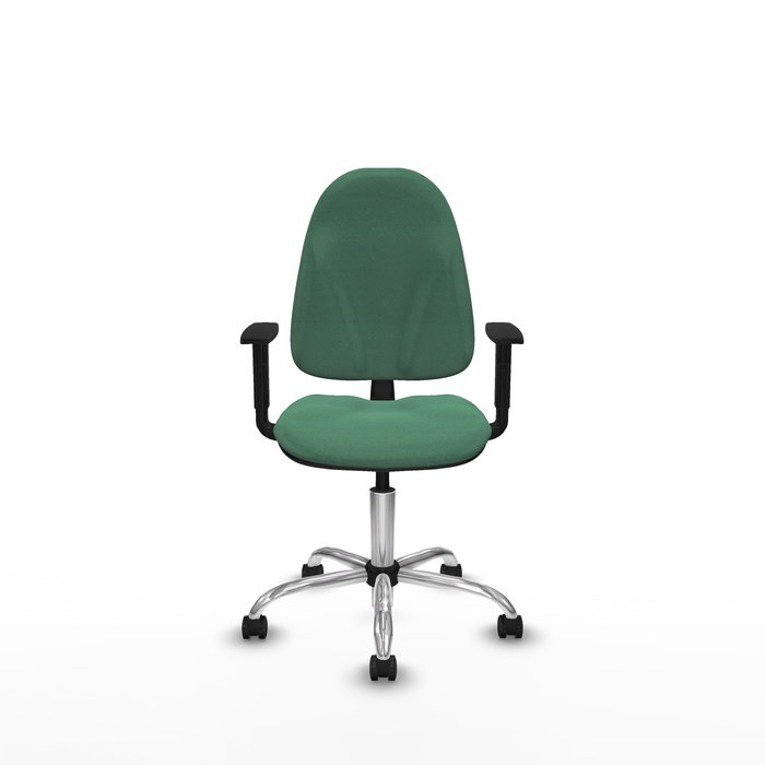 Chaise de bureau Algarra avec mécanisme de contact permanent de base, recouverte de tissu vert émeraude. Équipée d'une base chromée, d'accoudoirs 1D et de roulettes autobloquantes Chaise de bureau Algarra avec mécanisme de contact permanent de base, recouverte de tissu vert émeraude. Équipée d'une base chromée, d'accoudoirs 1D et de roulettes autobloquantes