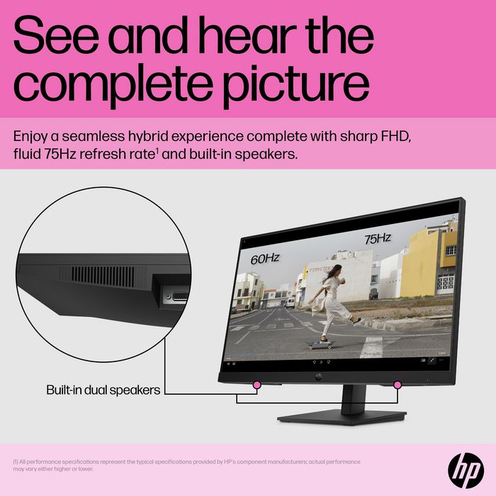HP Écran LCD 60,5 cm / 23,8 pouces P24h G5 - Full HD 1080p, 75 Hz, Haut-parleurs intégrés, Réglable en hauteur