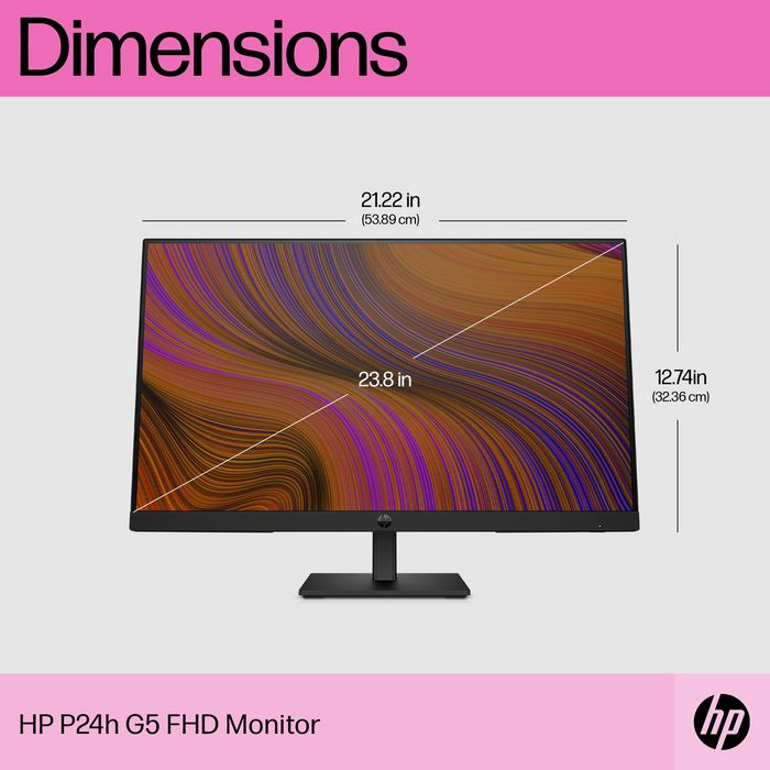 HP Écran LCD 60,5 cm / 23,8 pouces P24h G5 - Full HD 1080p, 75 Hz, Haut-parleurs intégrés, Réglable en hauteur