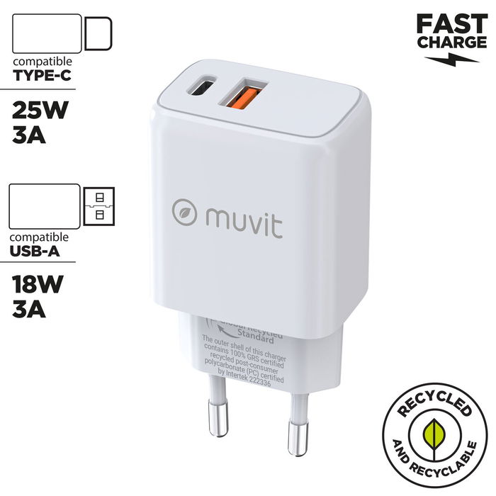 Chargeur mural Muvit for Change MC-215 Blanc 18 W 25 W