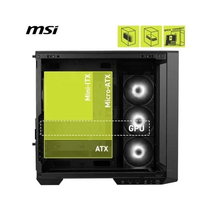 MSI MAG PANO 100R PZ Boîtier PC ARGB (Réf. 306-7G26R21-HH9) - Avec Panneau Latéral en Verre Trempé