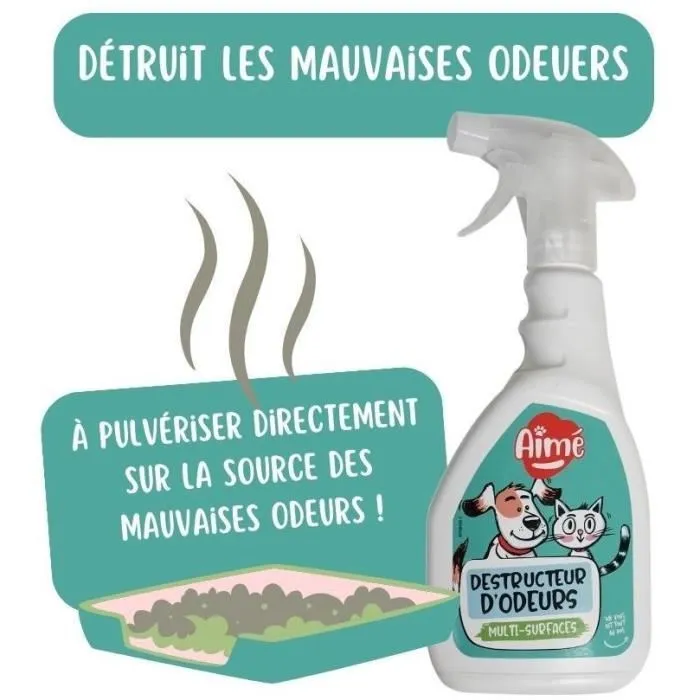 Aime SDESTRUCT'ODEUR Spray Anti-Odeurs pour Litière de Chat et Rongeur - 500 ml - Parfum Muguet - Détruit les Odeurs par Action Bactérienne