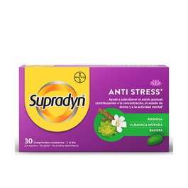 Supradyn Comprimés Anti-Stress avec Rhodiola, Basilic Pourpre, Bacopa - 30 unités - Complément Alimentaire pour Mémoire et Concentration