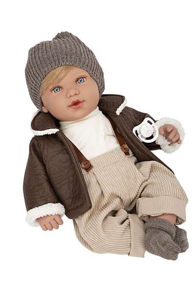 Muñecas Arias Poupée Iria Élégance 45 cm, Marron, avec Mécanisme 14 Sons (Magnétique et Try Me), Fonctionne sur Piles LR44 Incluses
