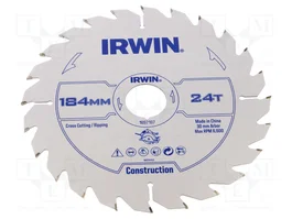 IRWIN Disque de scie circulaire 184mm 24 dents pour bois